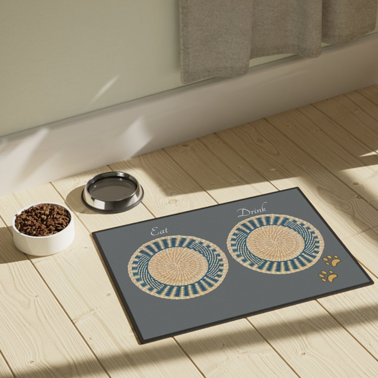 Paws and Plates, Dog Placemat, Blue