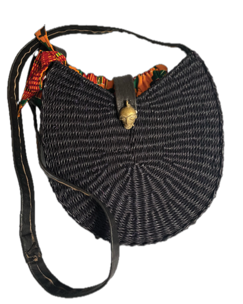 Mira Handbag- Woven Straw with African Kente cloth