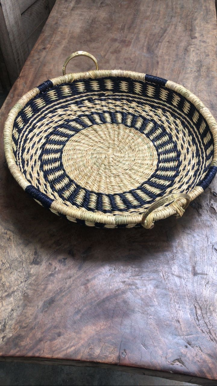 Zuri Handwoven Tray with Brass Accents